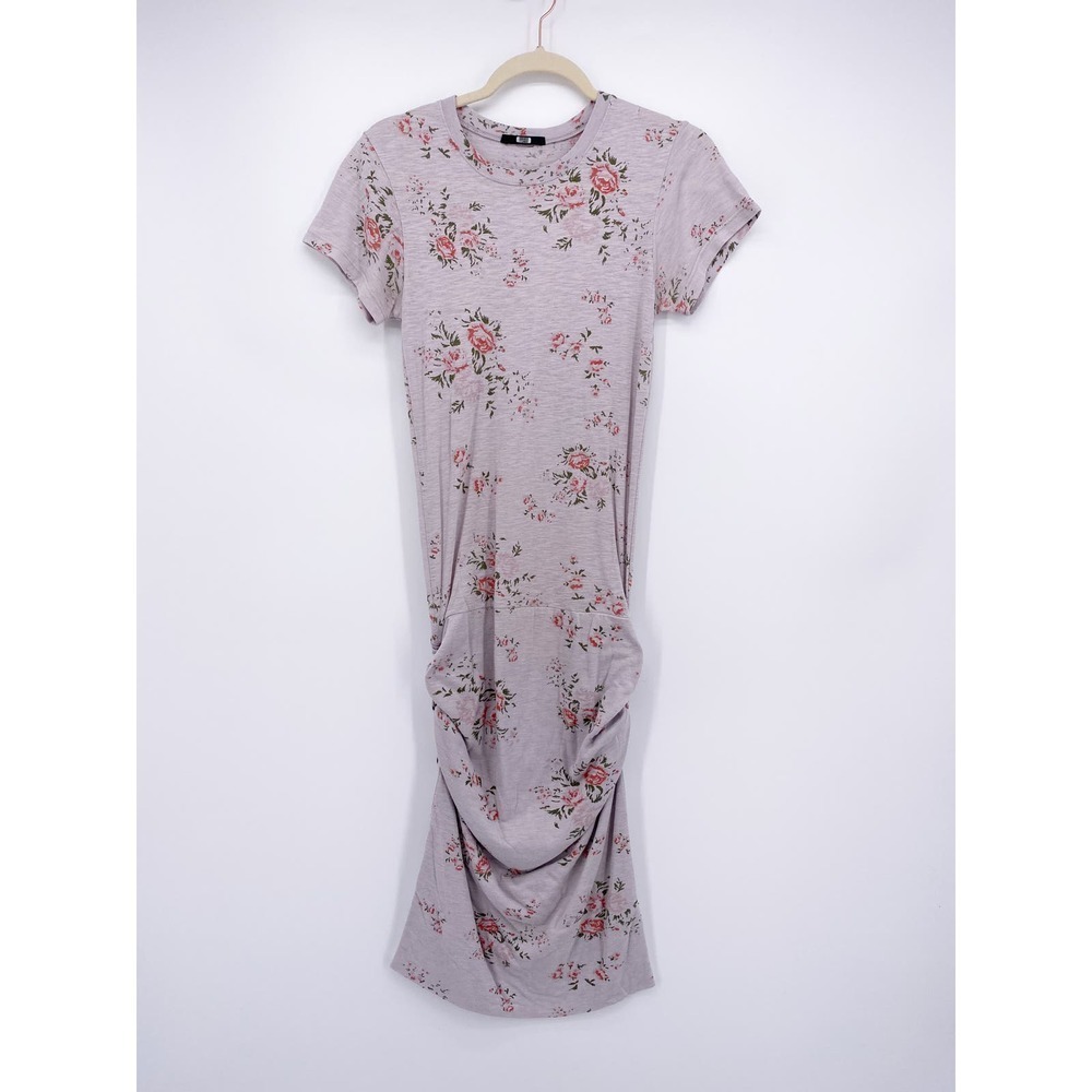 Monrow S Grey Floral Maternity Sheath Short Sleeve Midi Tube Bodycon Cotton $165